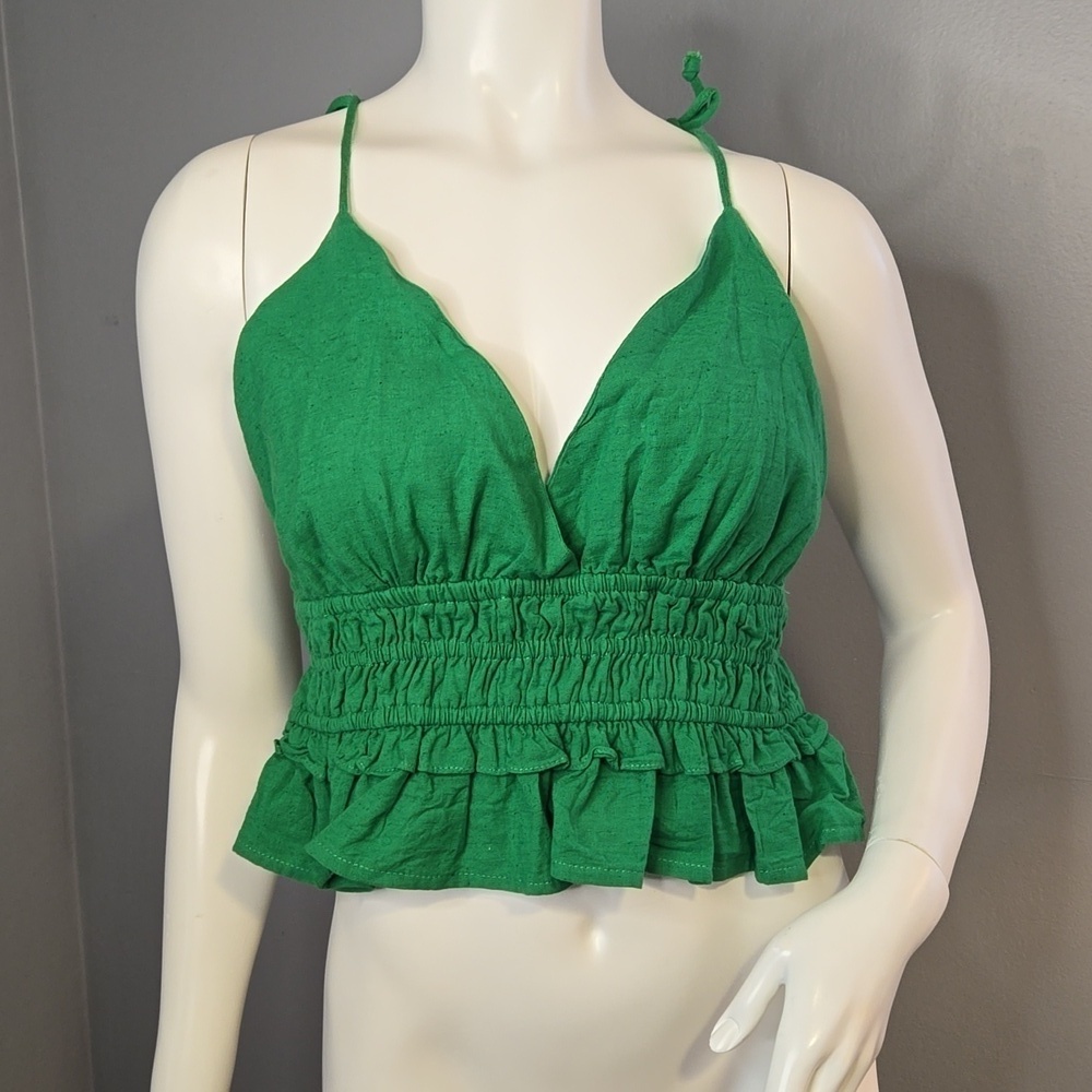 Sim & Sam Green Linen Blend Spaghetti Strap St. Patrick's Day Crop Top Size L